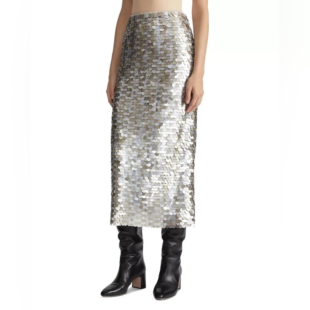 Lafayette 148 New York Embellished Pencil Skirt Women's L Metallic Multi